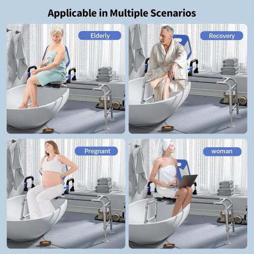 Sliding Shower Chair Swivel Tub Transfer Bench with Backrest with Non Slip Suction Cups 400lbs Weight Capacity Adjustable Height Shower Seat for Elderly Disabled Bathing Inside Shower