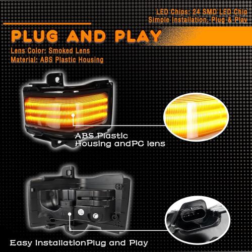 LED Rear Side Mirror Light DRL Amber Sequential Turn Signal Lamp Feature Kit for Ford 2015-2022 F150 2017-2022 F250 F350 F450 super duty,Full LED Side Marker Mirror Lamp,2pc