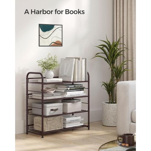 SONGMICS Stackable Shoe Rack, 4 Tier Metal Shoes Rack Storage Shelf, Holds up to 20 Pairs Shoes, Adjustable Slanted Shelves Tower Organizer for Closet Entryway Small Spaces, Bronze