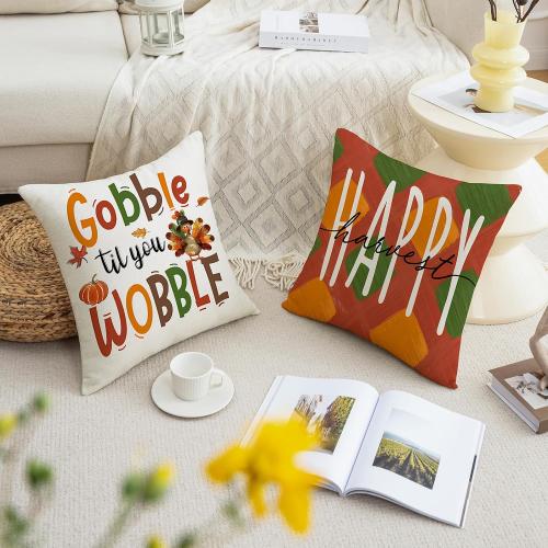 Thanksgiving Turkey Pumpkin Throw Pillow Covers 18 x 18 Set of 4 Give Thanks Cushion Case for Autumn Home Outdoor Sofa Couch Decorations