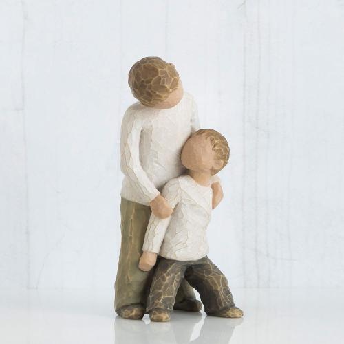 Willow Tree Brothers, Forging a Bond That Lasts a Lifetime, Two Boys Leaning Against Each Other, Figure Reflects Family Relationships and Best Friends, Sculpted Hand-Painted Figure