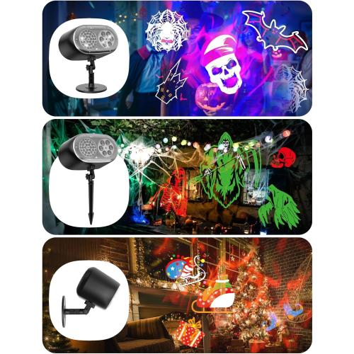 Christmas Projector Lights Outdoor, Christmas Patterns Holiday Projectors, 12 HD Effects (3D Ocean Wave   Patterns), Holiday Projector, Christmas Decorations for Light Show (Black-Christmas-01)