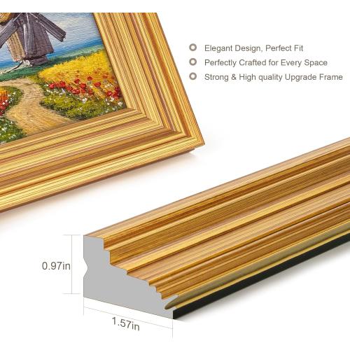 16x24 Frame, Transitional Modern Design Picture Frames, 16 by 24 Rustic Poster Frame for Home Decor, Gold Vintage Photo Frames, Horizontal or Vertical Display, Choose Size & Color