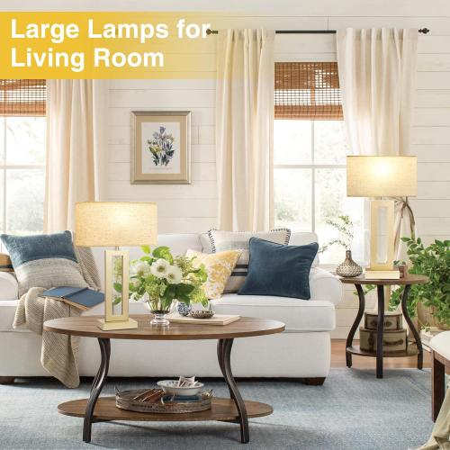 Seealle 22 Tall Bedroom Lamps for Living Room - Touch Gold Bedside Lamps with USB C A, 3 Way Dimmable Lamp for Nightstand, Modern Night Stands Lamps for End Tables(Beige&Gold)