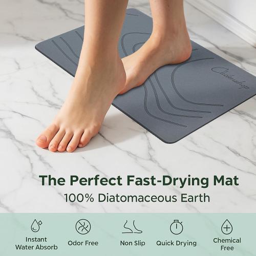 Stone Bath Mat – Diatomaceous Earth Bath Mat, Non-Slip Shower Mat, Super Absorbent & Easy to Clean, Quick Drying Bathroom Floor Mat (23.5” x 15.5”, Grey)