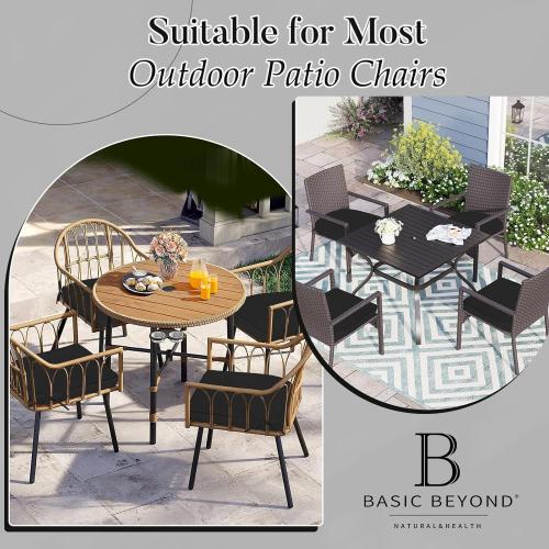 Basic Beyond Outdoor Cushions for Patio Furniture: Waterproof & UV Resistant Outdoor Chair Cushions Set of 4 Patio Chair Cushions with Adjustable Ties & Handle, Black