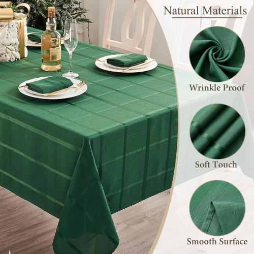 Rectangle Plaid Jacquard Tablecloth, Waterproof Washable Checkered Table Cloth, Solid Fabric Table Cover for Indoor or Outdoor use. (Hunter Green, 60 x 84 Inch (6-8 Seats))
