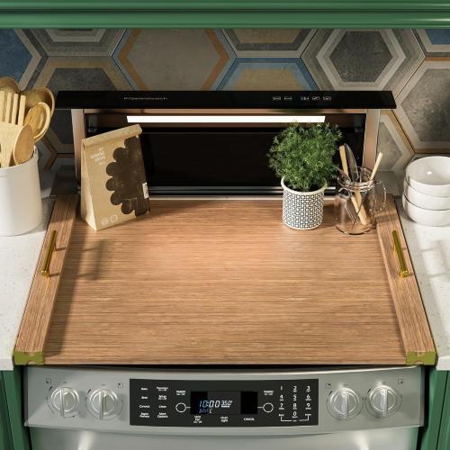 Noodle Board Stove Cover for Gas Stovetop, Bamboo Stove Top Covers for Electric Stove and Gas Burners with Handles Kitchen Sink Cover for Counter Space Decorative Serving Tray Walnut (29.53x22.05)