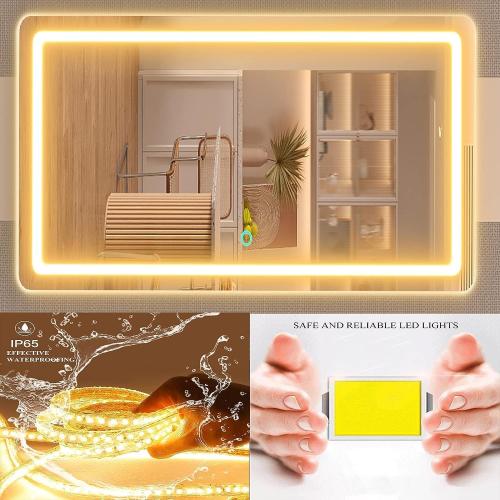 Makeup Vanity Mirror with USB Charging Port 24 x 19 Large LED Makeup Mirror, Desk Mirorr with Lights, Light up Mirror with 10X Magnification and, Dimmable 3 Modes, Touch Control White