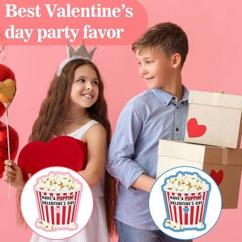 Tenceur 48 Pcs Valentine's Day Popcorn Tag Have a Poppin' Valentine's Day Gift Tags with OPP Bags and Ropes Valentines Labels Card for Popcorn Notecard Exchange Gift School Classroom Party Favors