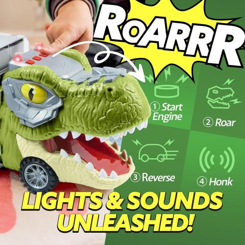 JOYIN 13 in 1 Dinosaur Toys for Kids 3-5, Dinosaur Truck with 12 Pull Back Cars, Birthday Gifts Toys for 3 4 5  Year Old Boy, Transport Carrier Truck for Toddlers, Easter Kids Gifts