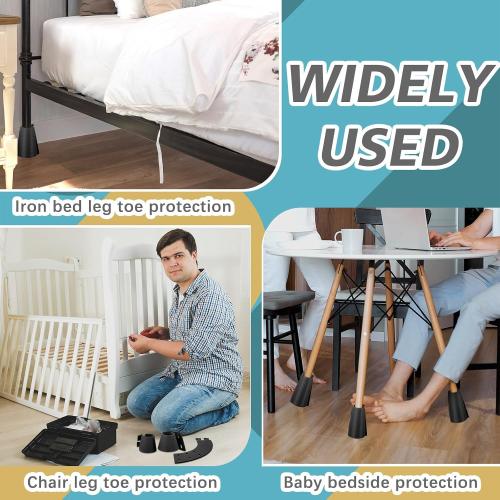 ReliThick 8 Pcs Bed Frame Toe Protectors Bed Frame Leg Covers Feet Protectors to Keep Your Toes from Hard Furniture Legs Corner Guards, No Adhesive or Glue(Black)