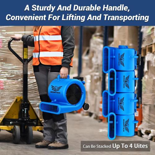 5000 CFM 1HP Air Mover Blower Fan, Floor Blower Dryer, 3 Speeds, 4 Adjustable Angles, Handle Wheelkit, 15Ft Long Cord Portable, Stackable - 2026 Upgraded, Blue