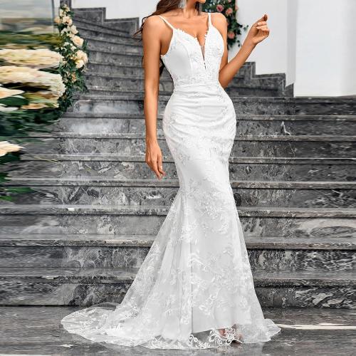 Size M/L ....Lace Mermaid Wedding Dresses for Bride 2024 Summer Beach Tulle Long Bridal Gowns V Neck Backless Bodycon Maxi Dresses