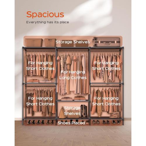 Clothes Rack, Portable Closet, 80.7 Inch Extra Large Capacity Wardrobe Closet, Clothes Storage Organizer with Shelves and 5 Hanging Rods, Easy to Assembly, Black PCT036B01