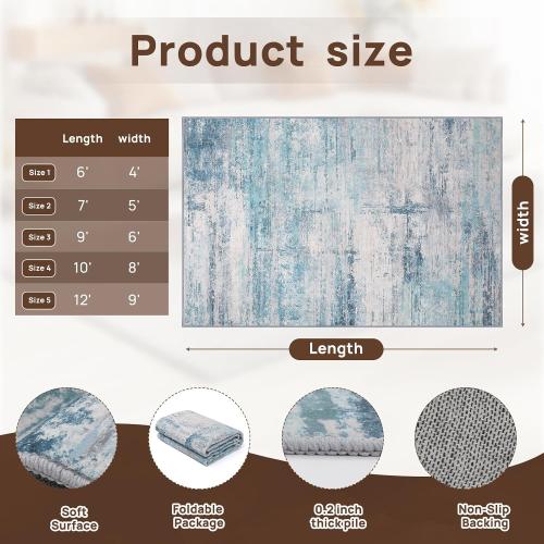 Abstract 8x10 Area Rug Washable Soft Large Non-Slip Carpet for Living Room Dining Room Home Office Bedroom - Abstract Teal/Grey ‼️light dirt‼️