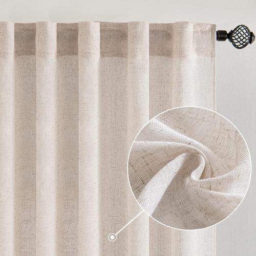 MIULEE Natural White Linen Curtains 80 Inch Length 2 Panels for Bedroom Living Room, Soft Thick Linen Textured Window Drapes Semi Sheer Light Filtering Back Tab Rod Pocket Burlap Look Decor