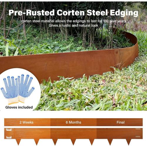 Cor-Ten Steel Landscape Lawn Edging, 40 L x 5 H,6 Pack Steel Edging for Landscaping,Metal Landscape Edging, Metal Edging for Landscaping(180 Degree Bend, Rusted)