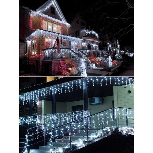 32.8FT Icicle Lights, Christmas Outdoor with 400LED 75 Drops, IP65 Waterproof Eaves Lights, 8 Modes, for Christmas Eaves Garden Room Decoration Cool White