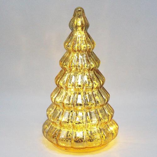 Christmas Decor lamp,Mercury Glass Christmas Tree Lights with Timer,Lighted Glass Tabletop Christmas Tree, Battery Operated Night Lights for Christmas, New Year Ceremony Decoration H: 8.2 (Gold)