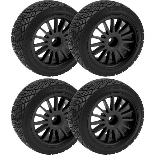 80mm/3.14 Rubber Tires & Plastic Wheel Rims 2.2 Inch 12mm Hex Hub Compatible with 1/10 HPI WR8 Off-Road Rally 1/14 WLtoys 124019 144001 1/16 Redcat Volcano RC Buggy (Black)