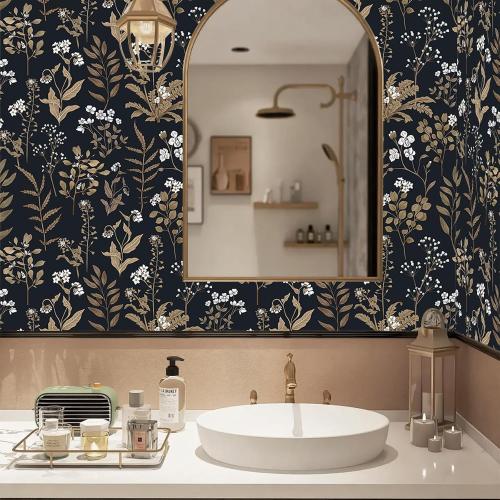 Abyssaly Peel and Stick Wallpaper Vintage Wallpaper Floral Contact Paper for Bedroom Shelf Liner Decor (Black, 17.7 x 118)
