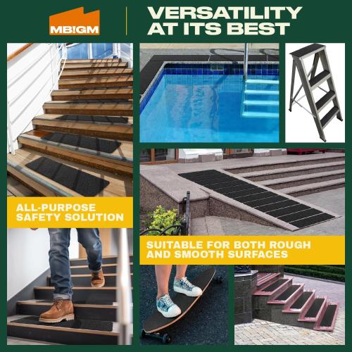 MBIGM 8-Pack 24 X 6 Pre-Cut Stair Treads 80 Grit Non-Slip Outdoor Tape Black Heavy Duty Anti Slip Traction Adhesive Strips