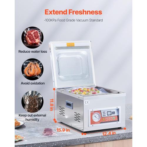 VEVOR Chamber Vacuum Sealer, DZ-260A 6.5 cbm/h Pump Rate, Excellent Sealing Effect with Automatic Control, 110V/60Hz Professional Foods Packaging Machine Used for Fresh Meats (260W)