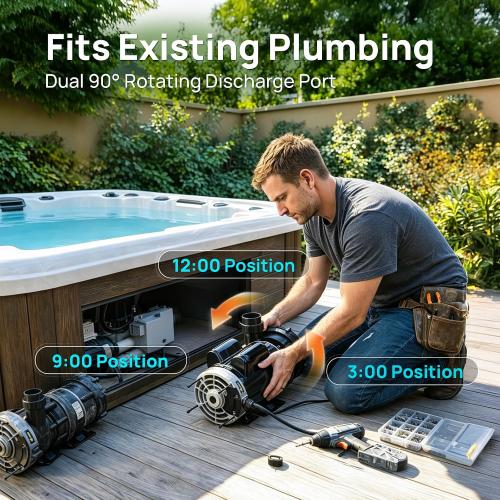 Aquastrong Spa Pump, 2HP Dual Speed Hot Tub Pump, 56 Frame, Up to 9,246 GPH, 115V Durable Motor, Easy Installation, Compatible with Most Hot Tubs & Spa Systems