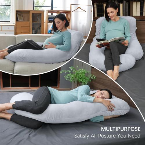 MOON PARK Pregnancy Pillows for Sleeping - U Shaped Full Body Maternity Pillow with Removable Cover - Support for Back, Legs, Belly, Hips - 57 Inch Pregnancy Pillow for Women - Light Grey
