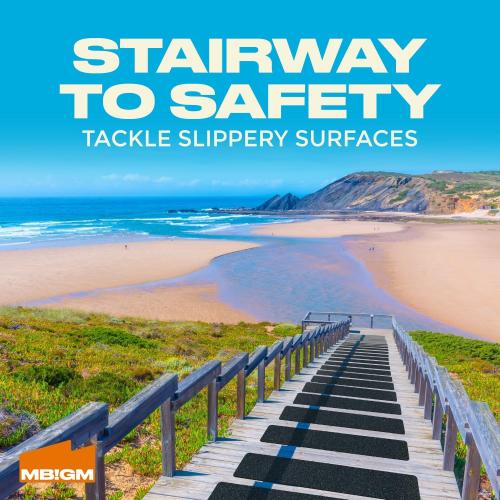 MBIGM 8-Pack 24 X 6 Pre-Cut Stair Treads 80 Grit Non-Slip Outdoor Tape Black Heavy Duty Anti Slip Traction Adhesive Strips