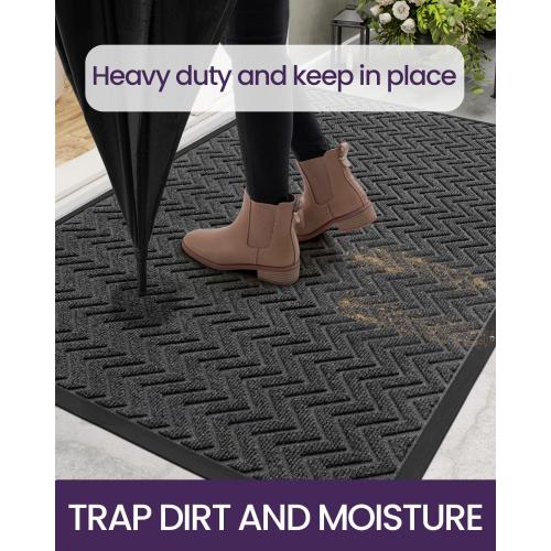 DEXI Front Door Mat Outside Entrance, 2x4 ft Rubber Entry Doormat Heavy Duty, Welcome Mats Non Slip for Inside House Floor Entryway Double Doors Exterior Patio, Chevron Dark Grey