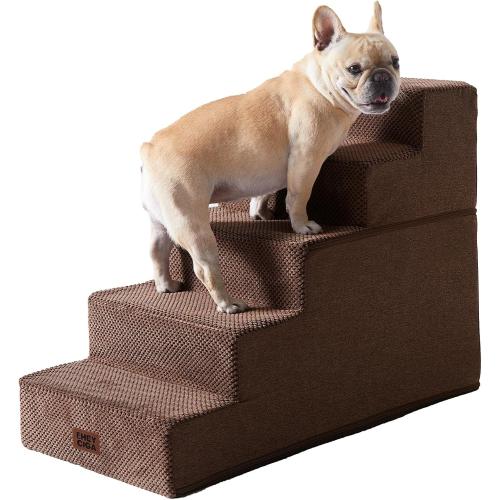 EHEYCIGA Dog Stairs for High Bed 22.5 H, 5-Step Dog Steps for Bed, Pet Steps for Small Dogs and Cats, Non-Slip Balanced Pet Ramp Indoor, Brown