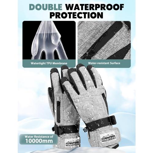 Hikenture Ski Gloves for Men&Women, 3M Thinsulate Waterproof Snow Gloves, Insulated Touchscreen Snowmobile Gloves for Cold Weather, Windproof Warm Skiing Gloves with Pocket