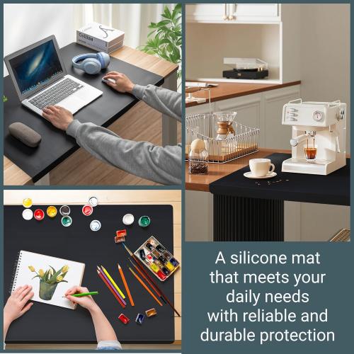 Extra Large Silicone Mats for Crafts with Edge Protection – Silicone Table Mat – Multipurpose Heat Resistant Silicone Mat – No Folds or Wrinkles – 1.4mm Thick, 36x24, Black