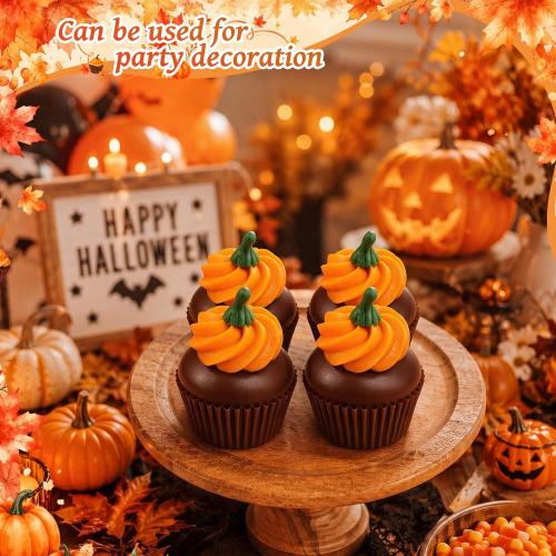 Novabright 4 Pcs Fall Fake Pumpkin Cupcakes Fall Tiered Tray Decor Foam Artificial Cupcakes Autumn Farmhouse Table Decoration Thanksgiving Party Home Photography Props