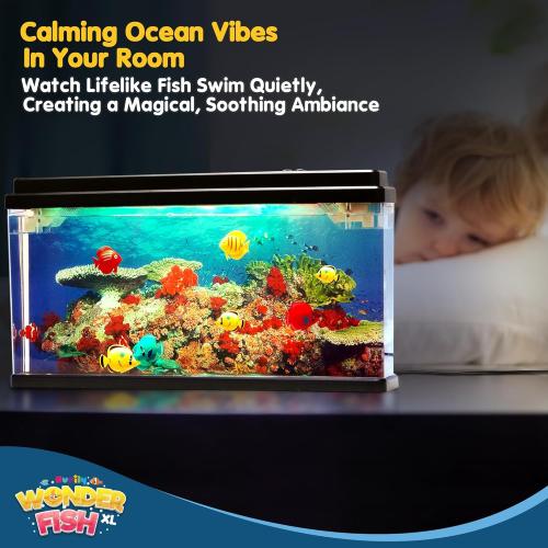 Artificial Fish Tank XL Virtual Ocean Toy in Motion Lamp - Office Desk Large Aquarium, Colorful LED Lights, Aquar, Artificial Fish, Turtles, Bubbles Tank with Moving Fish