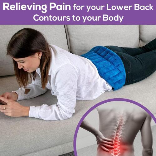 Microwave Heating Pad for Lower Back Pain Relief 20 x 8 with 71 Ties - Cordless Microwavable Moist Heat Therapy Pads - Calming Heat Wrap for Neck & Shoulder - Flaxseed Rice Hot Heat Pack (Med Blue)