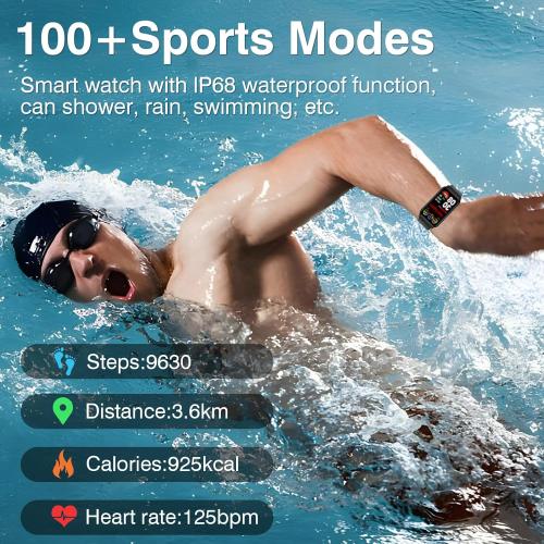 Black 1.96 Blood Pressure Watch, Smart Watch, Blood Pressure Watch for Men, 1.96'' Touchscreen Waterproof Smart Watch with Blood Pressure/Heart Rate Compatible for Android/iOS, Black