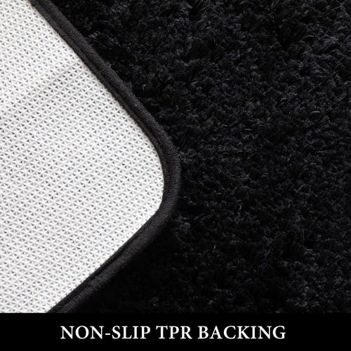 MIULEE Black Bathroom Runner Rugs Set 2 Piece, Soft Absorbent Microfiber Bath Mat Set, Non Slip Quick Dry Washable Plush Shaggy Large Bath Rugs for Bathroom Floor, Tub and Shower, 16x24 inches
