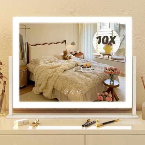 Size 13x17 Color White FENNIO Vanity Mirror with Lights 13'' x 17'' Makeup Mirror with Lights,Vanity Mirror Touch Screen with 3-Color Lighting,Dimmable,for Vanity Desk Bedroom White