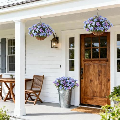 Hommyea Artificial Fake Flowers for Outdoor, 8 Bundles Faux Plants Silk Flowers Spring Decoration UV Resistant No Fade Plastic Flowers for Outside Planters Home Porch Patio Yard Garden Decor