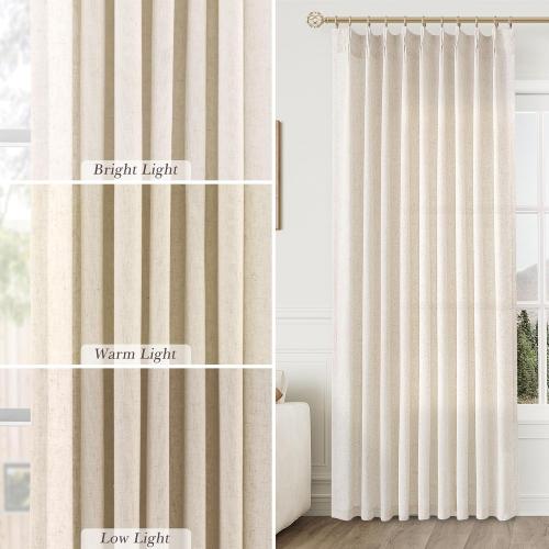 Natural Pinch Pleated Linen Curtains 84 Inch Length 2 Panels for Living Room Bedroom Cream Semi Sheer Window Curtain Boho Neutral Back Tab Pinch Pleat Drape with Hooks 84 Inches Long