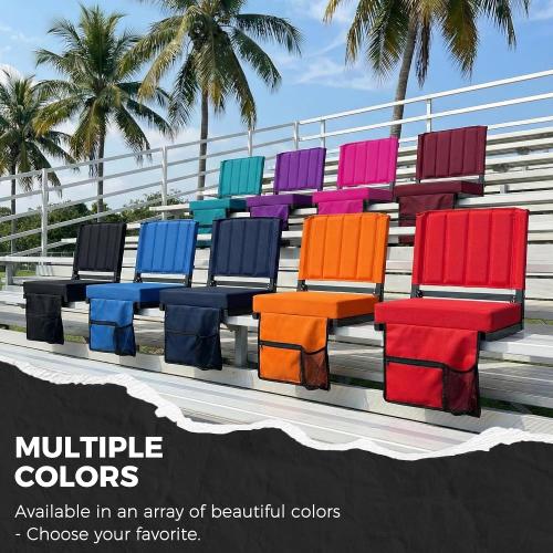 SPORT BEATS Stadium Seats with Back Support Bleacher Chairs with Back and Cushion Thick Padded Bleacher Seats Includes Shoulder Strap Black 1pc Regular - 17 W x 12 D x 16.5 H