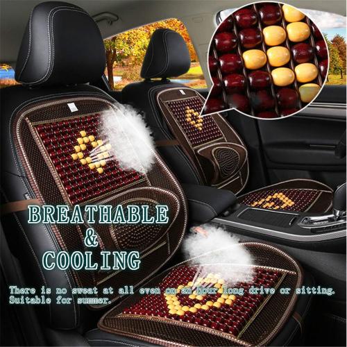 Wood Beaded Comfort Seat Cover with Cooling Ventilated Mesh Lumbar Back Brace Massage Support Cushion for Car Seat Chair