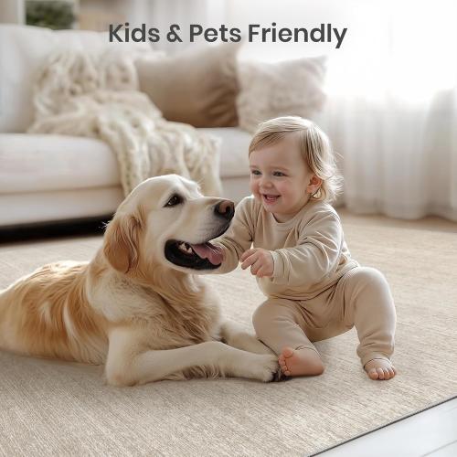 Valenrug Washable Rugs 5x7 - Stain Resistant 5x7 Area Rugs for Living Room, Non Slip Backing Printed Rugs for Bedroom, Folable Machine Washable Area Rug (5'x7', Beige)