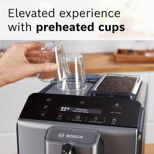 Bosch TIU20508 300 Series Fully Automatic Espresso Machine with Milk Express (in-cup frother), LCD   Touch Control Panel, Cup Warmer, OneTouch Milk-based Beverages and 5 Beverage Options, Dark Silver‼️Light dirt‼️