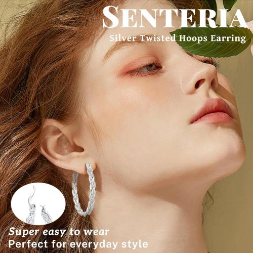 Senteria Silver Twisted Hoops Earring for Women Hypoallergenic Sterling Silver Post Hoop Earrings with AAA  Cubic Zirconia 14K Gold Plated Hoop Earrings for Women 30/40/50MM