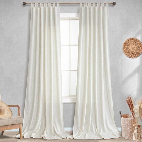 KOUFALL 108 Inch Curtains Long 2 Panels Set,Sheer Linen Light Filtering Boho Farmhouse 9 FT 9FT Floor Length Curtains for Large Window,Cream Ivory Off White