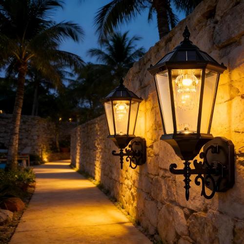 Fitsai Decorative Solar Wall Light Outdoor Lamp, Waterproof Dusk to Dawn Soalr Wall Lantern, LED Wall Mount Light Fixture, 21” Large, Aluminum Housing Plus Glass, Cool   Warm White(2 Pack)